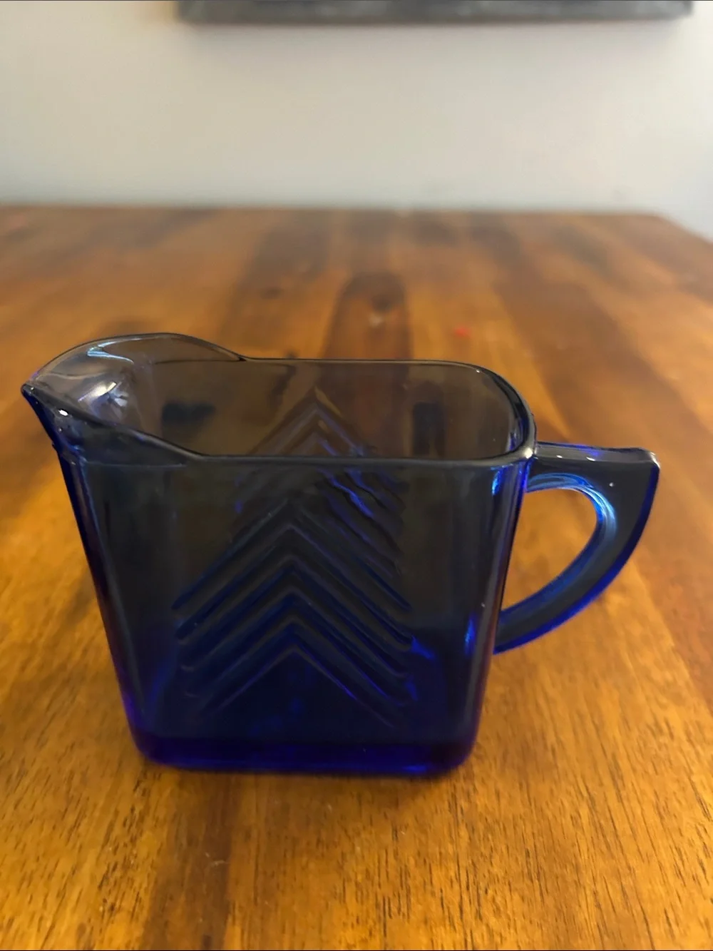 Vintage Hazel Atlas Cobalt Blue Art Deco Chevron Glass Creamer and Sugar Set